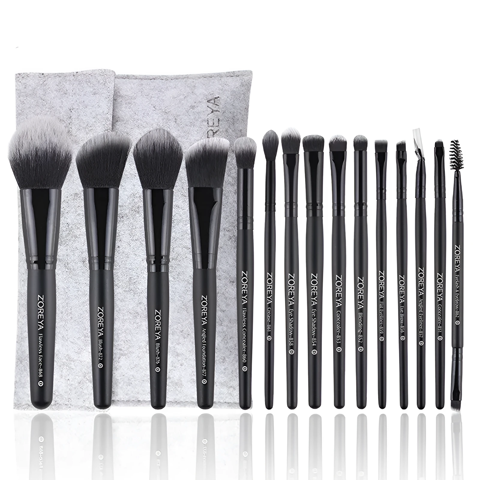 ZOREYA15 15 piece black makeup brush set with synthetic hair and wood handles