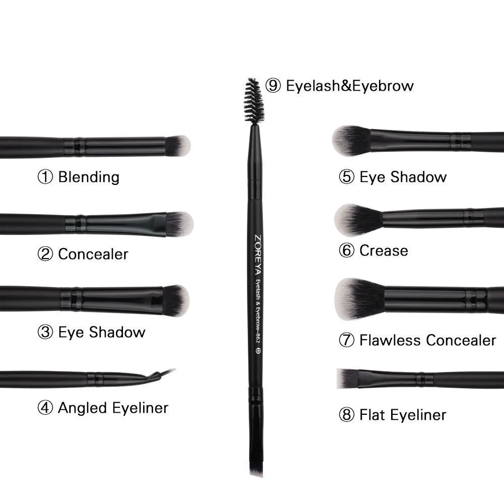 ZOREYA15 15 piece black makeup brush set with synthetic hair and wood handles