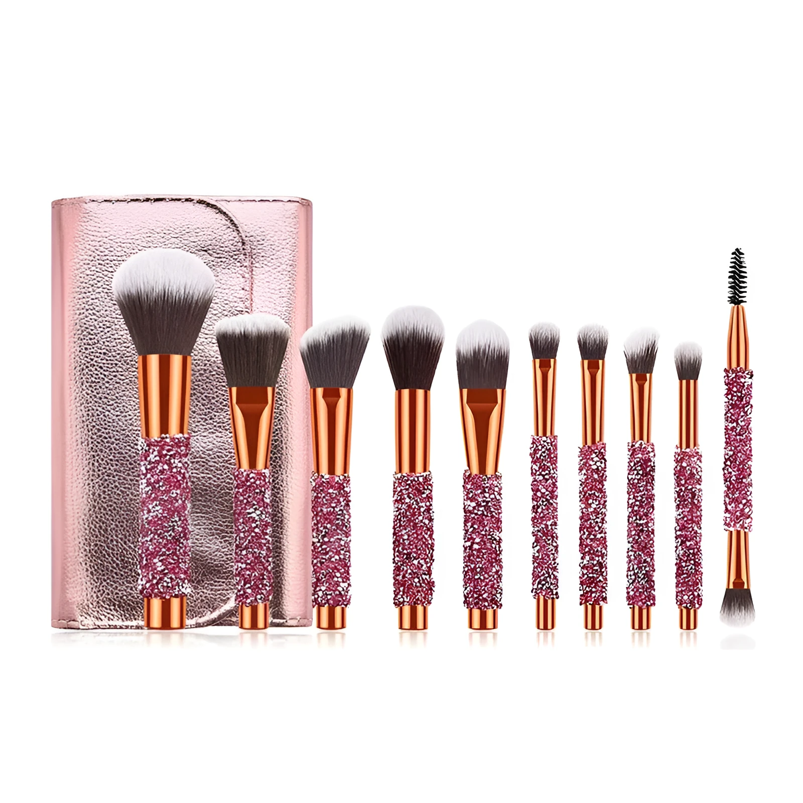 10-piece diamond wrap makeup brush set with colourful nylon bristles for precise eye and lip makeup application