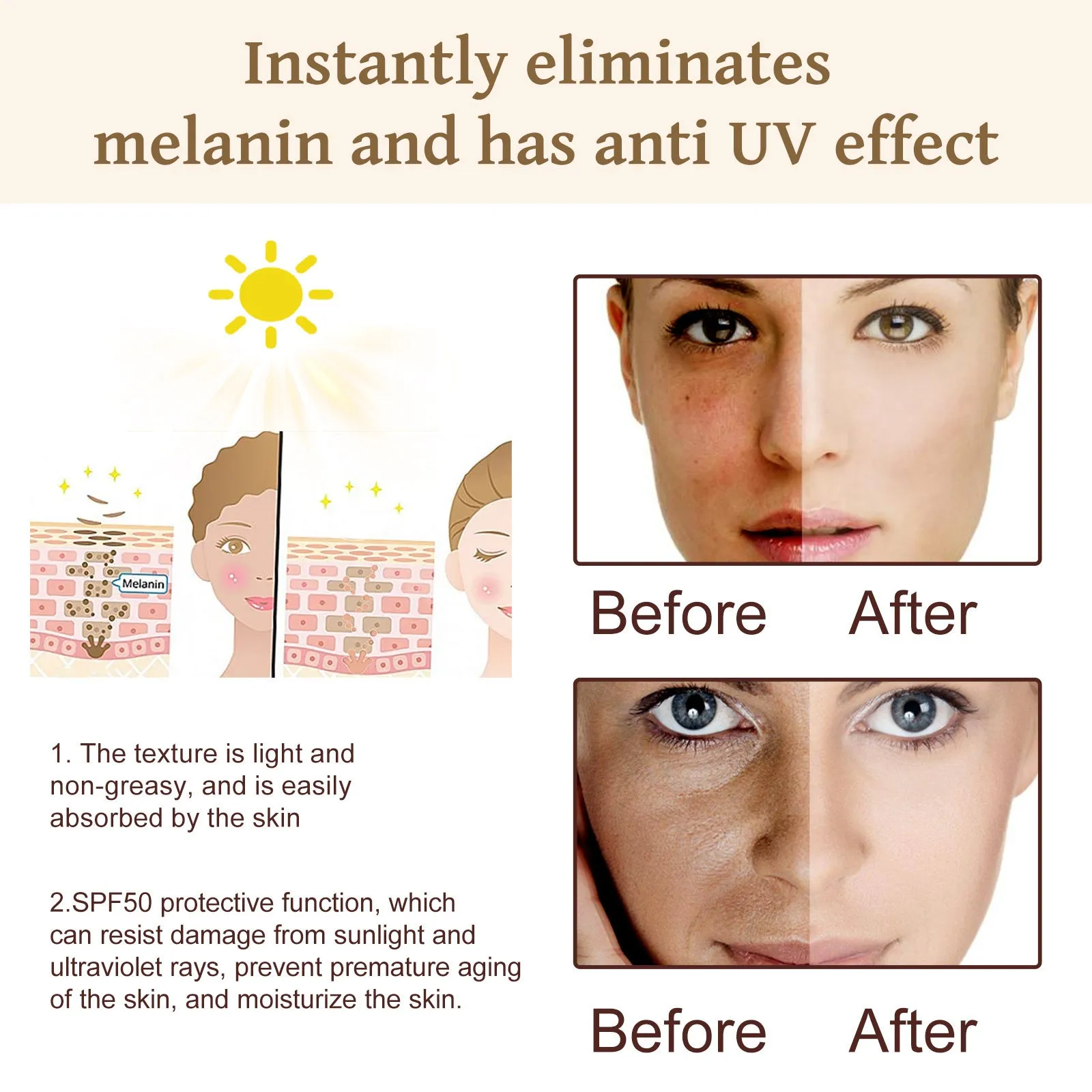 50g container of probiotics brightening protective cream with vitamin C and titanium dioxide.