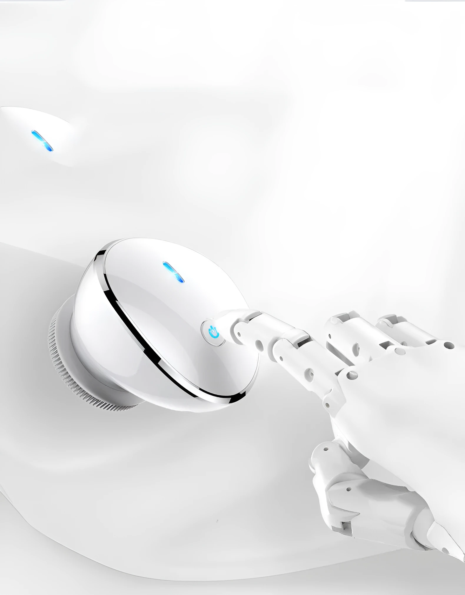 White multifunction USB charging facial cleansing massager with hot egg design, silicone brush head, and 5 vibration modes on a white background