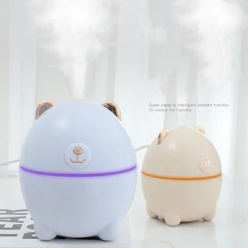 Mini bear humidifier in blue USB-powered compact desktop device 110x95x95mm