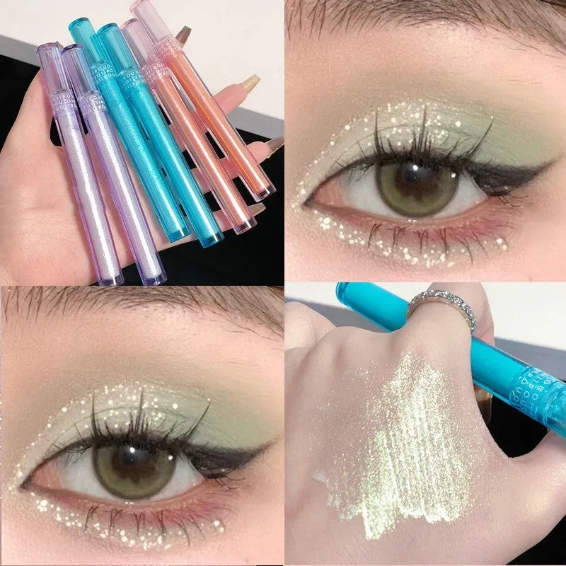 Lying Silkworm liquid eye shadow cosmetics in Coral Sea shade, slim 13.6cm bottle with glitter pigment