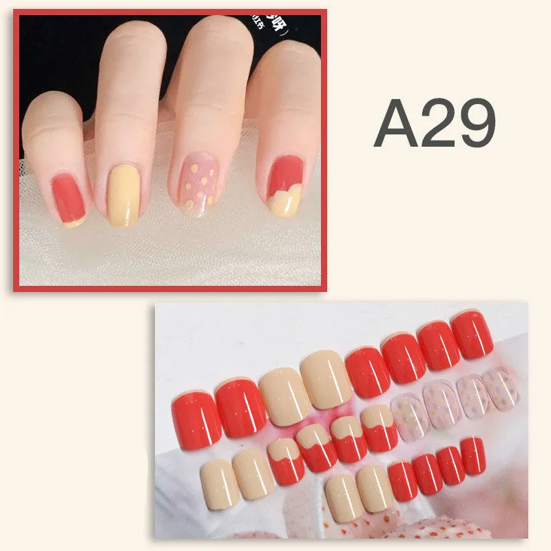 Detachable ABS nail patch set with six style options, 24 pcs per box, short nail design