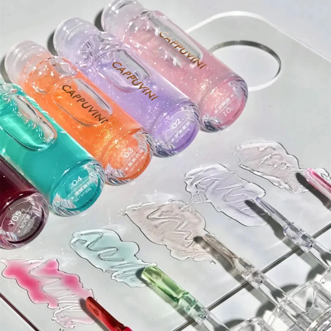 Glass clear lip oil moisturising balm 3g tube with five colour shade options through the clouds dreaming of the stars