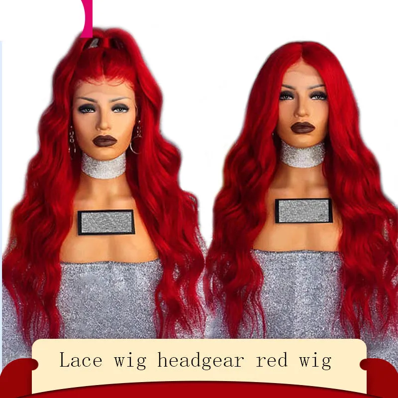 Chemical fiber front lace wig red long curly hair with 26-size cap and lace area