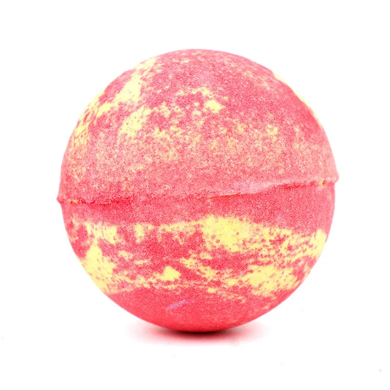 Set of six 60g mixed colour bath salt balls with essential oils and shea butter on a white background