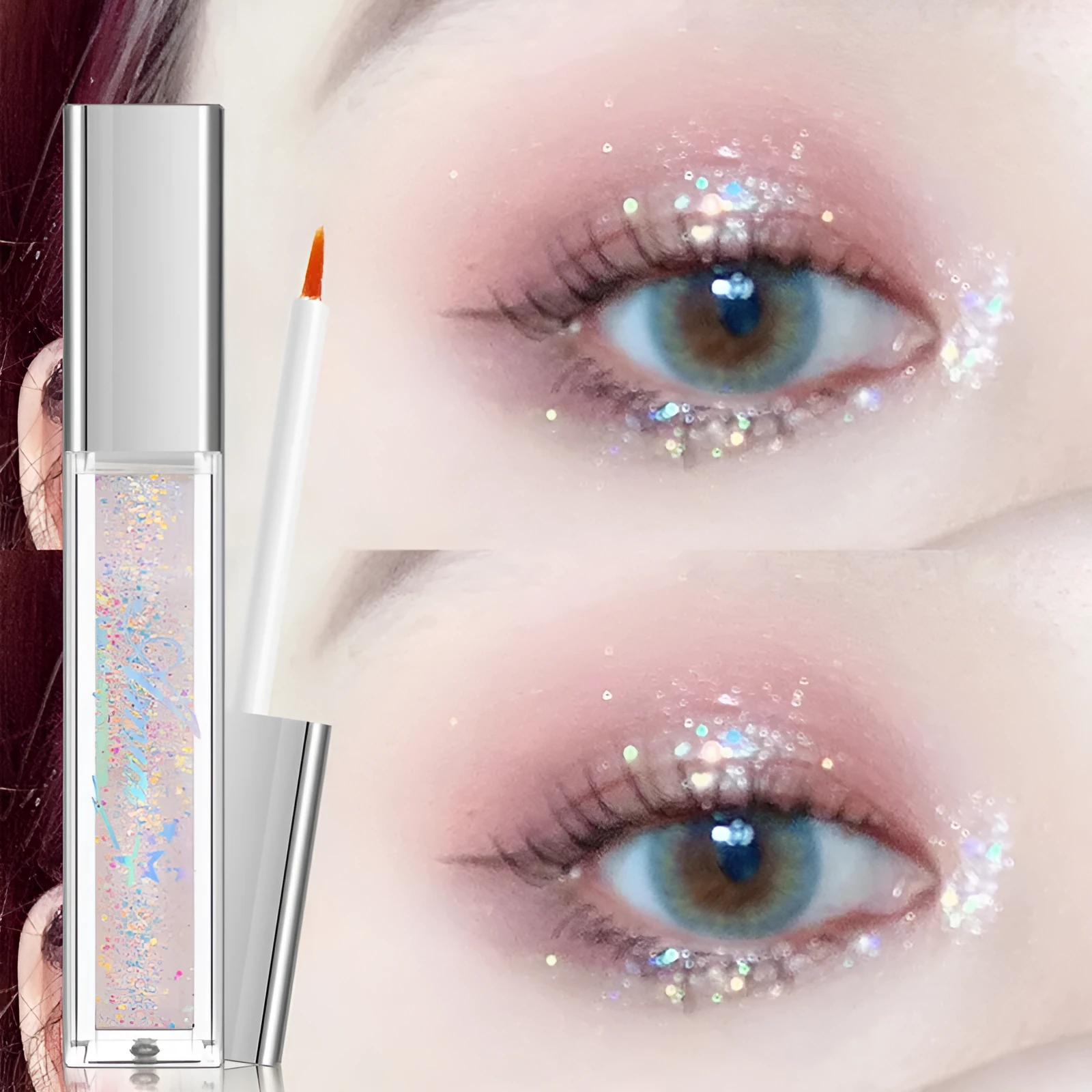 Pearly glitter liquid eye shadow cream in a small pot with shimmer finish, available in ten colour options