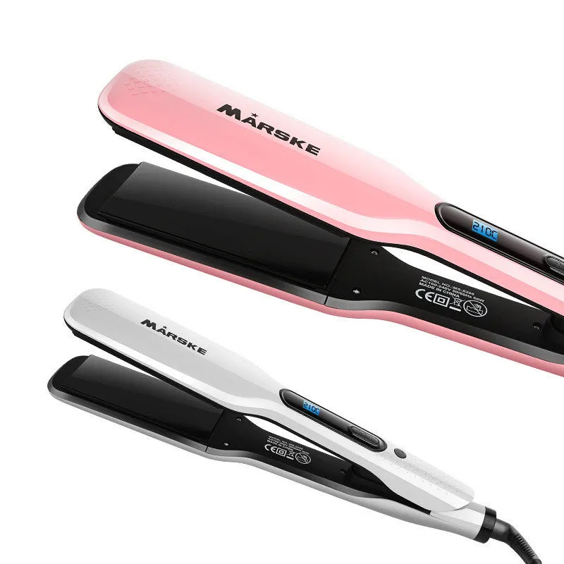 Steam spray hair straightener with 45mm ceramic plate, white, digital display, adjustable temperature