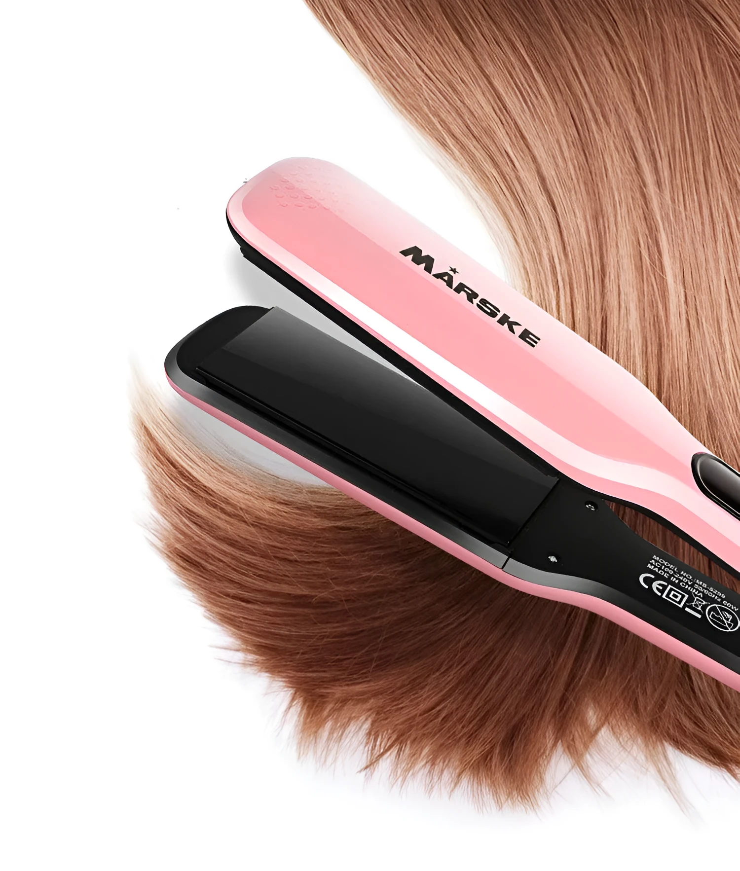 Steam spray hair straightener with 45mm ceramic plate, white, digital display, adjustable temperature