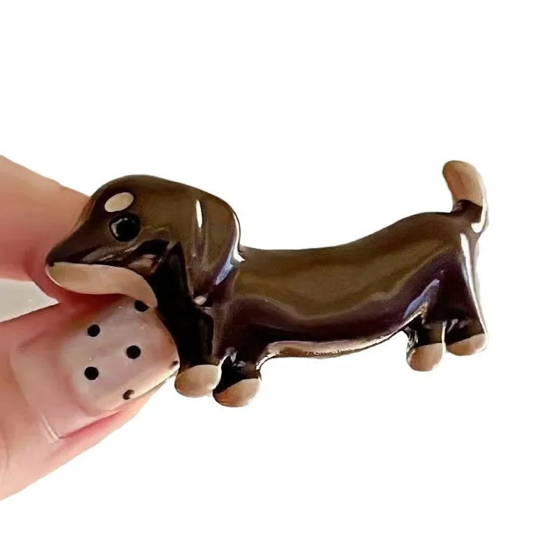 Dachshund dog hair barrette with delicate wire construction and electroplated finish