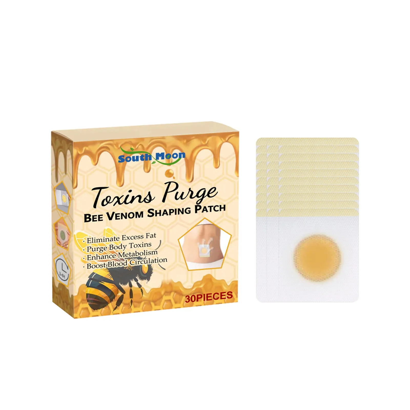 Box of 30 body care patches 7x7 cm with bee venom and herbal extracts for muscle nourishment