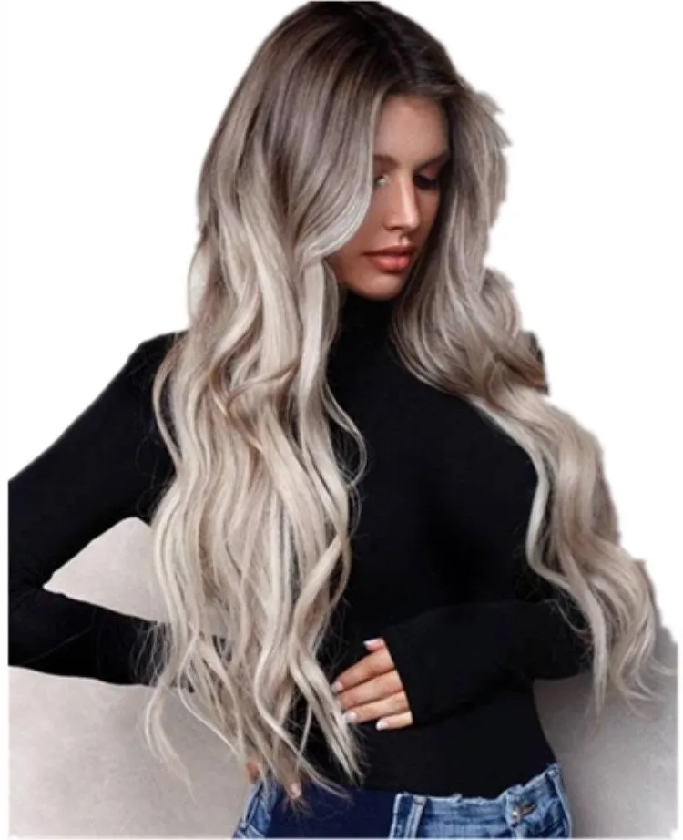 Big wavy long curly hair wig in Grandma Ash colour for ladies with long bangs