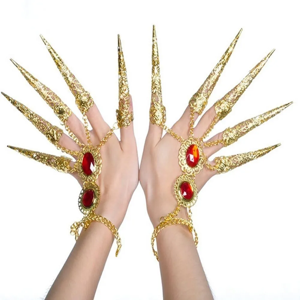 Set of 5 gold electroplated alloy nail rings 12cm long for Indian dance props