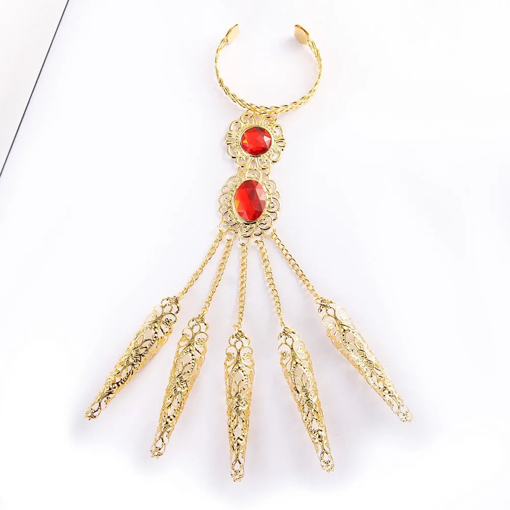 Set of 5 gold electroplated alloy nail rings 12cm long for Indian dance props