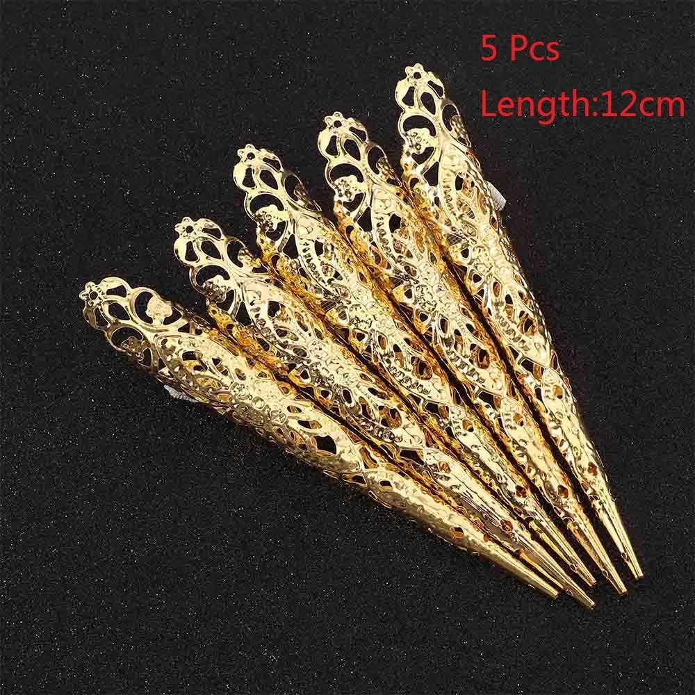 Set of 5 gold electroplated alloy nail rings 12cm long for Indian dance props