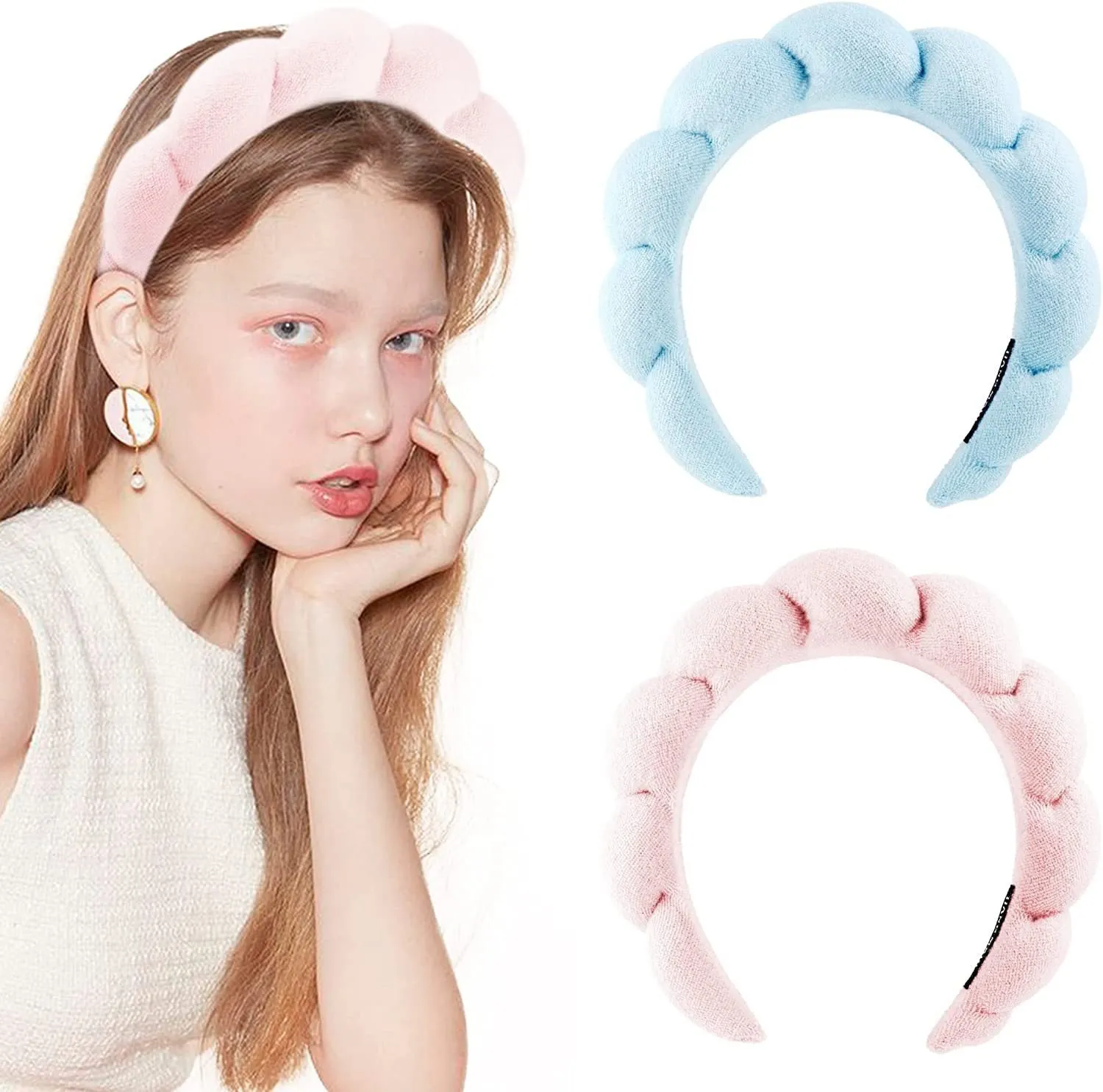 Handmade cloth hair band in pink for shampoo and spa use, narrow width, soft fabric