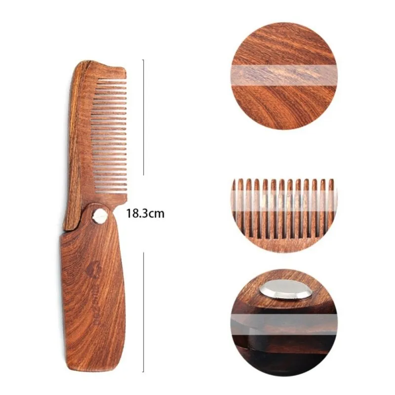 Folding comb with PU leather bag for men's beard care and travel storage