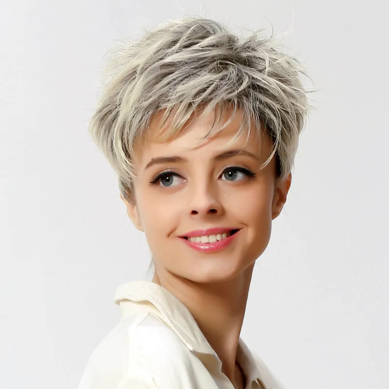 White short hair set with flower detail, 8 inch length, full mechanism construction, 90g