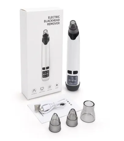 Blackhead suction instrument with three interchangeable heads for facial pore cleaning and exfoliation