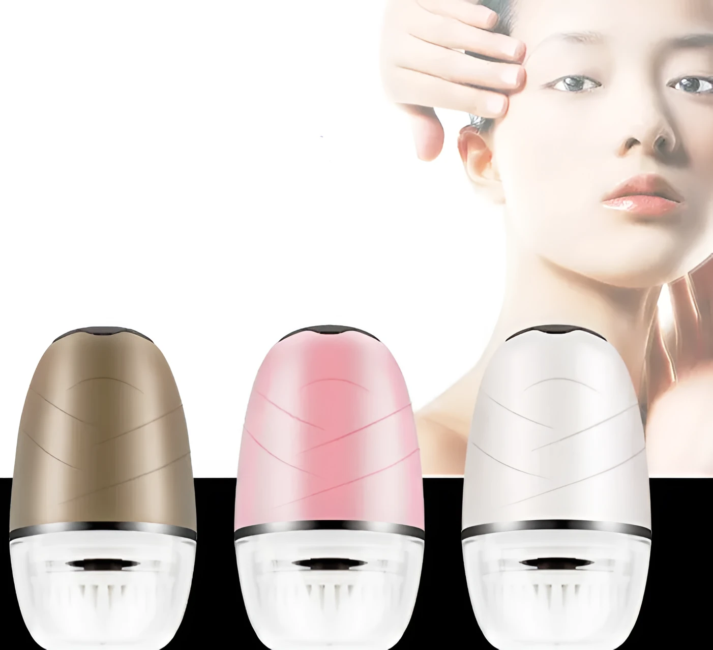 Electric rechargeable facial pore cleaner with silicone bristles in Golden colour
