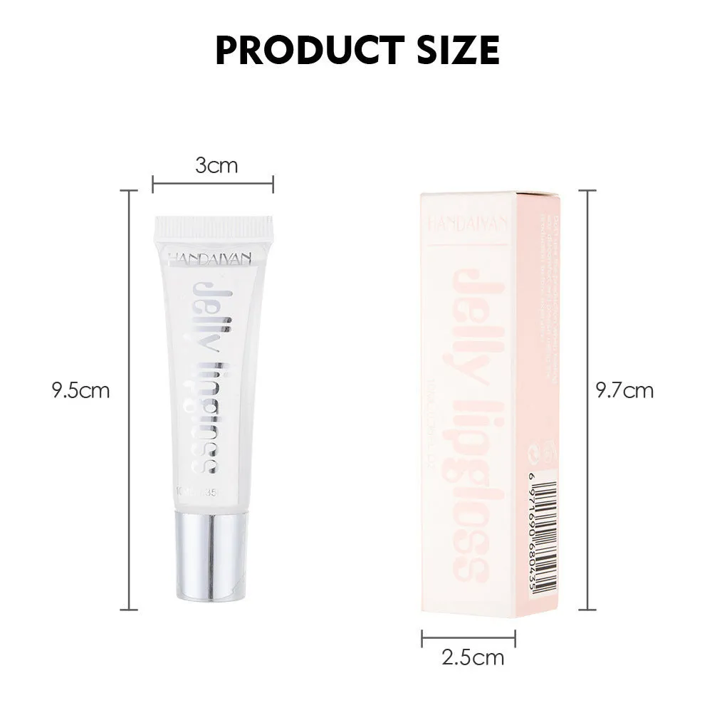 Jelly glass moisturising lip gloss tube in Pearl White shade with carton packaging and 12 colour options