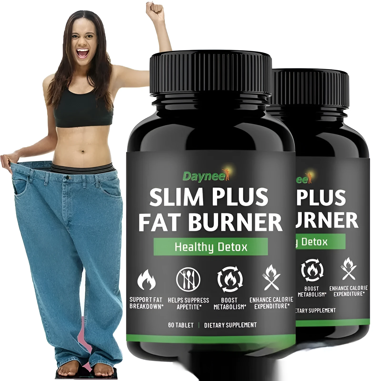 Bottle of slimming tablets candy fat burning weight loss capsules 60 tablets per bottle dietary supplement for weight management