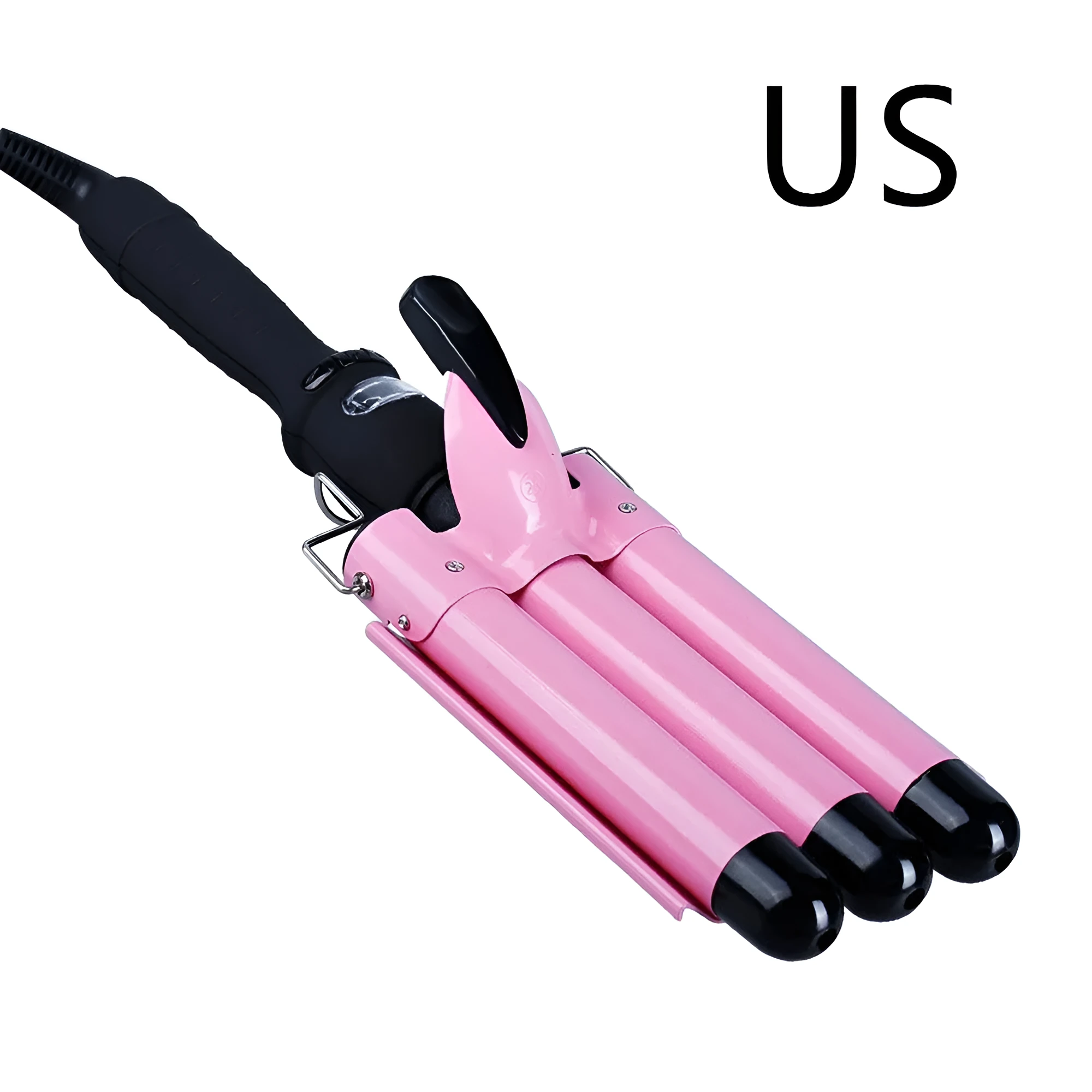 Pink curling iron with LCD screen, conical ceramic barrel 16-20mm, and rotating cord