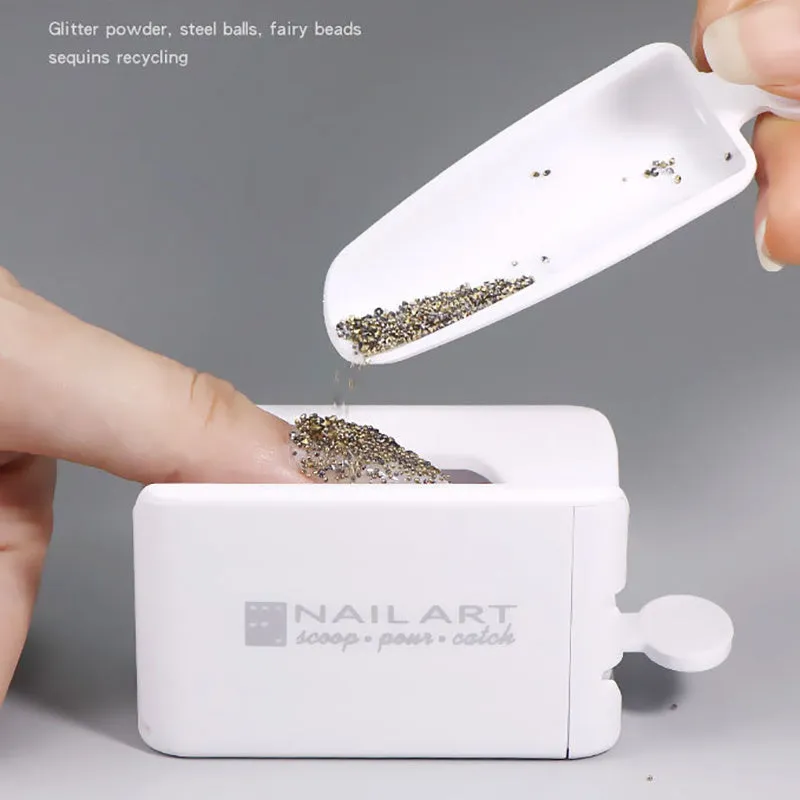 Three-layer white plastic nail powder box on a table for storing nail powder containers
