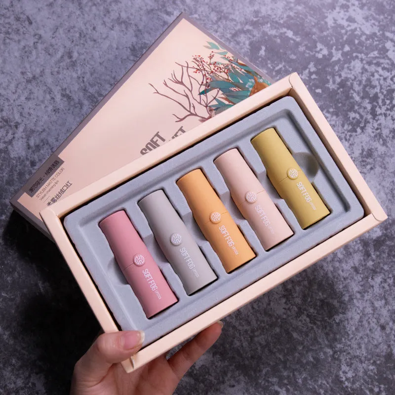 Soft mist velvet lipstick set five colours with squalane for moisturising