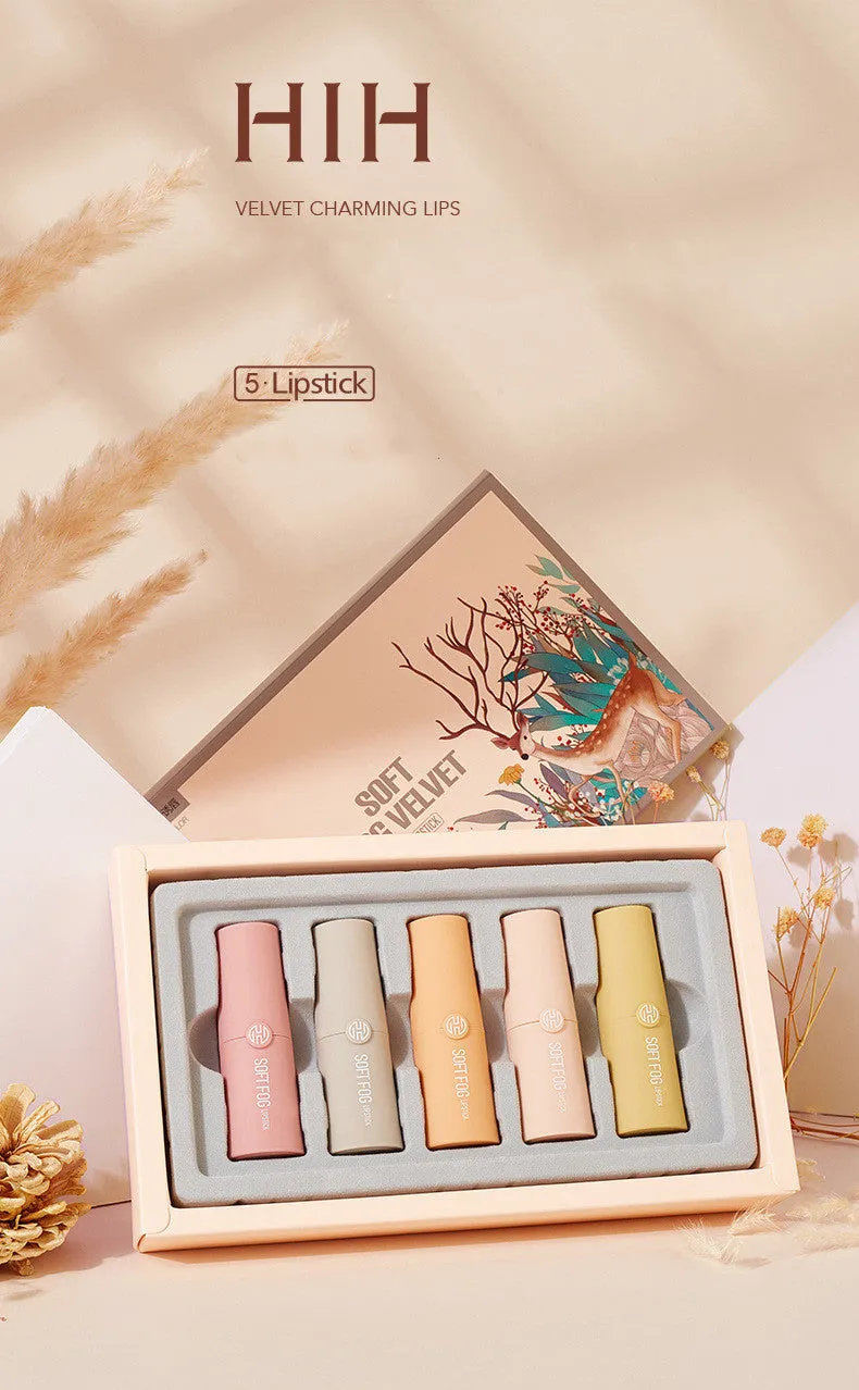 Soft mist velvet lipstick set five colours with squalane for moisturising