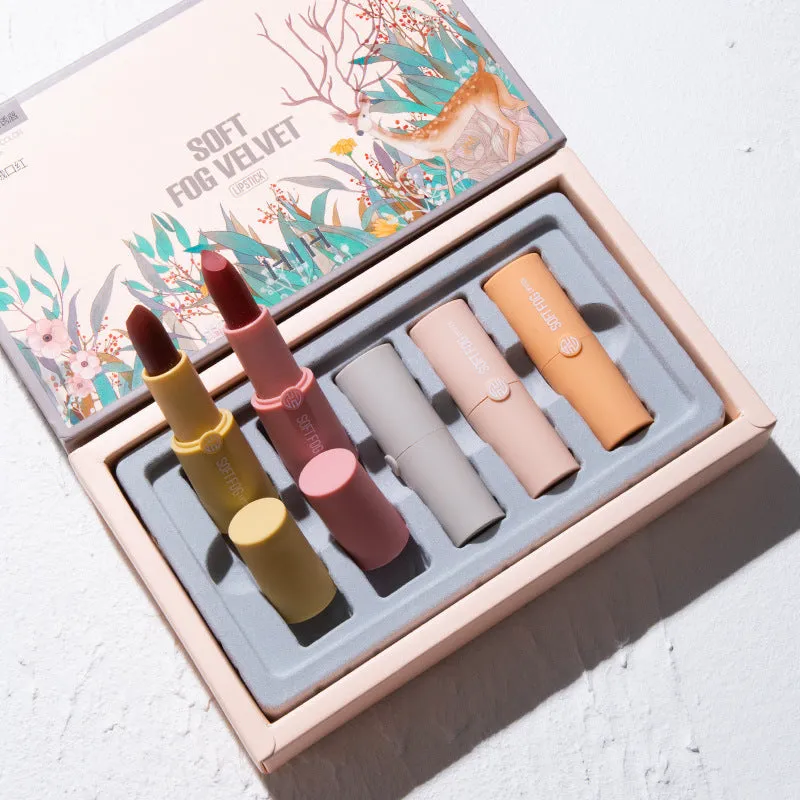Soft mist velvet lipstick set five colours with squalane for moisturising