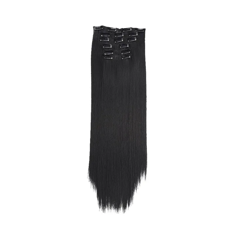 Long straight hair wig extensions 6-piece set 60cm high temperature fibre non-hot dye