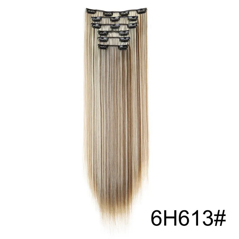 Long straight hair wig extensions 6-piece set 60cm high temperature fibre non-hot dye