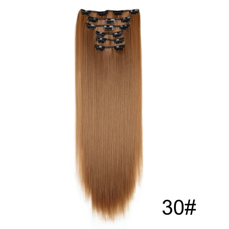 Long straight hair wig extensions 6-piece set 60cm high temperature fibre non-hot dye