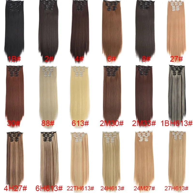 Long straight hair wig extensions 6-piece set 60cm high temperature fibre non-hot dye
