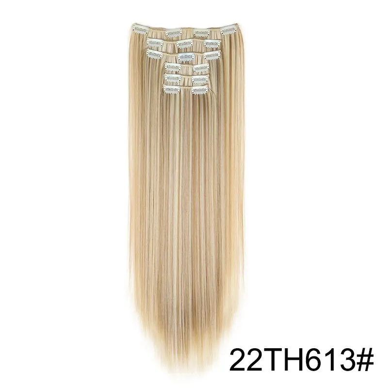 Long straight hair wig extensions 6-piece set 60cm high temperature fibre non-hot dye