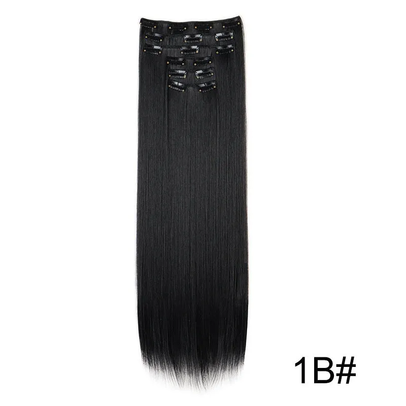 Long straight hair wig extensions 6-piece set 60cm high temperature fibre non-hot dye