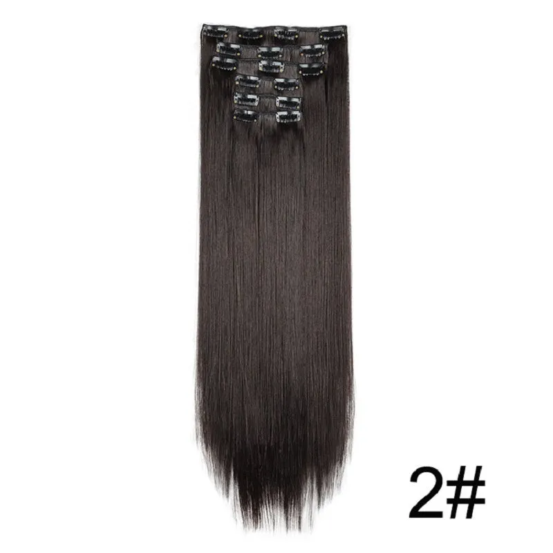 Long straight hair wig extensions 6-piece set 60cm high temperature fibre non-hot dye