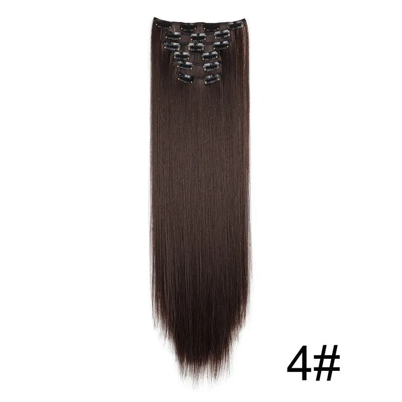 Long straight hair wig extensions 6-piece set 60cm high temperature fibre non-hot dye