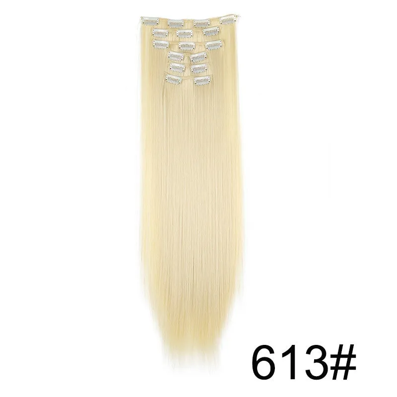 Long straight hair wig extensions 6-piece set 60cm high temperature fibre non-hot dye