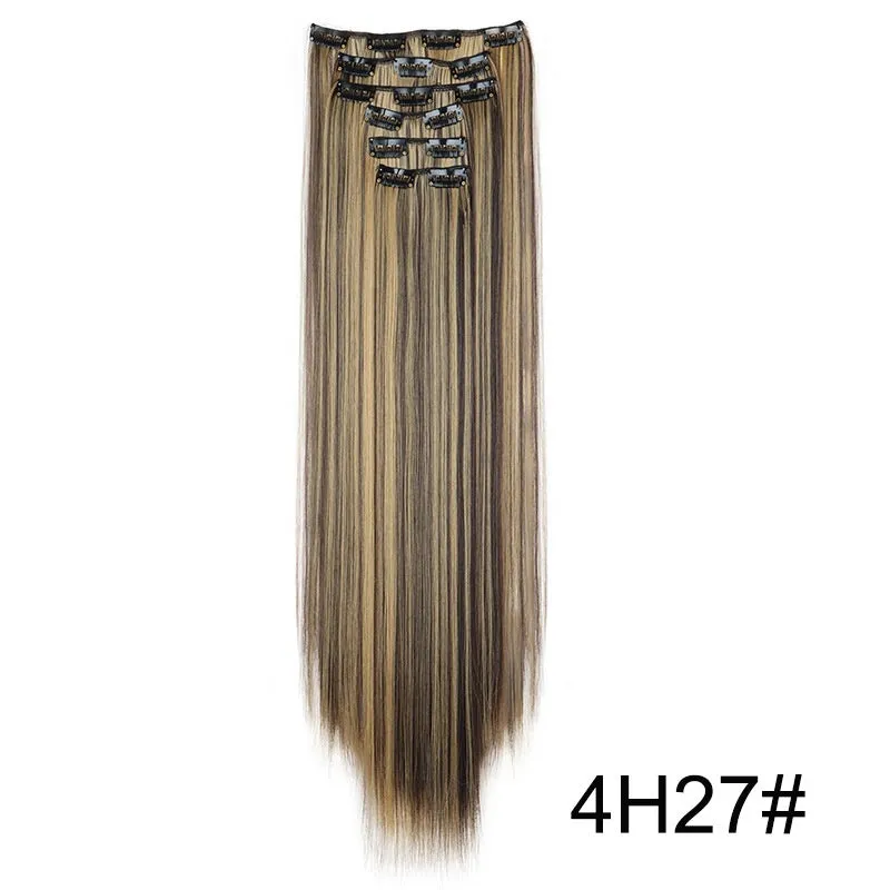 Long straight hair wig extensions 6-piece set 60cm high temperature fibre non-hot dye