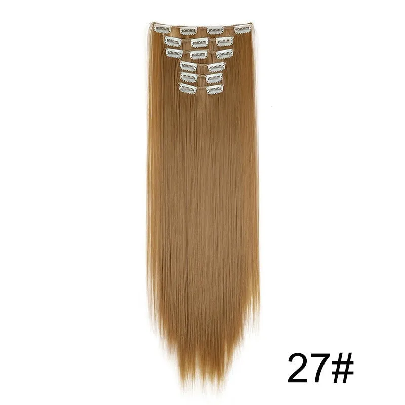 Long straight hair wig extensions 6-piece set 60cm high temperature fibre non-hot dye