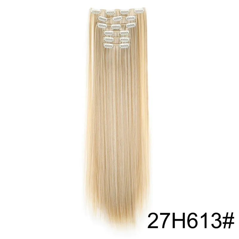 Long straight hair wig extensions 6-piece set 60cm high temperature fibre non-hot dye