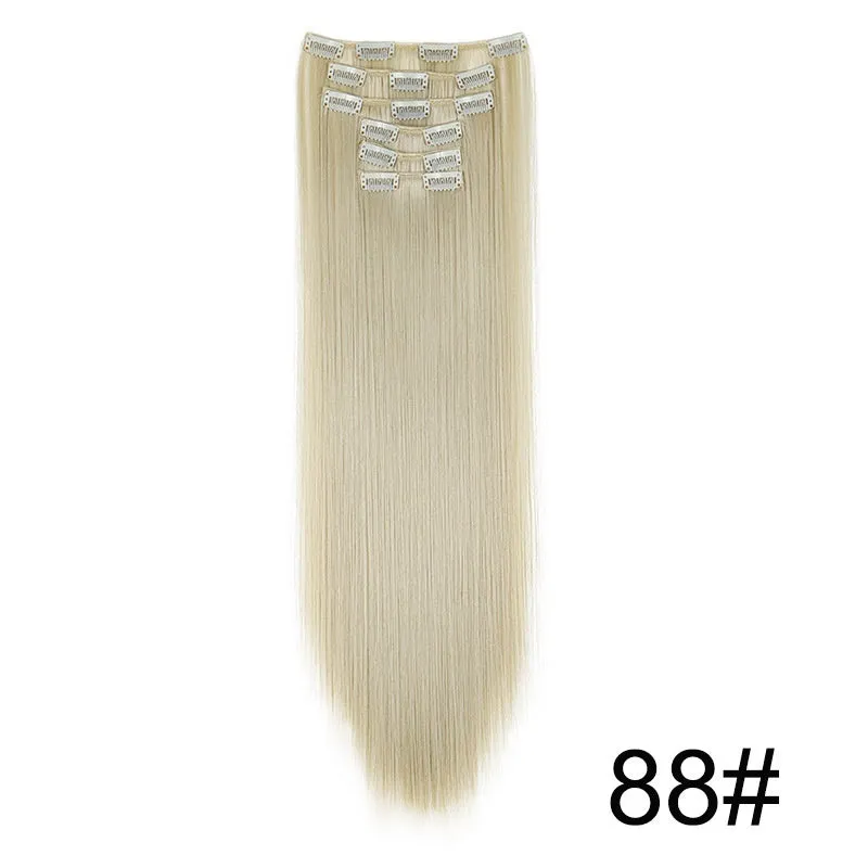 Long straight hair wig extensions 6-piece set 60cm high temperature fibre non-hot dye