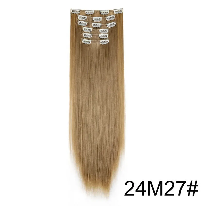 Long straight hair wig extensions 6-piece set 60cm high temperature fibre non-hot dye