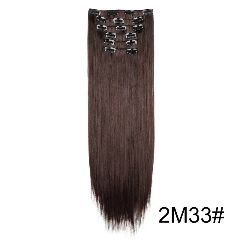 Long straight hair wig extensions 6-piece set 60cm high temperature fibre non-hot dye