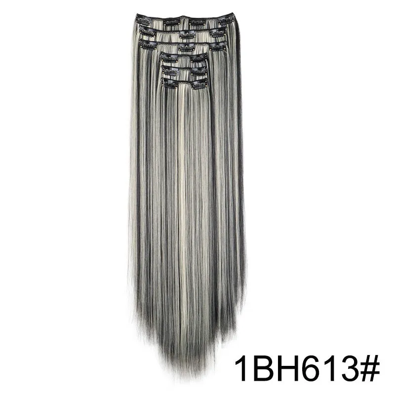 Long straight hair wig extensions 6-piece set 60cm high temperature fibre non-hot dye