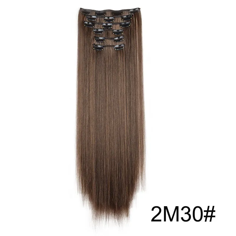 Long straight hair wig extensions 6-piece set 60cm high temperature fibre non-hot dye