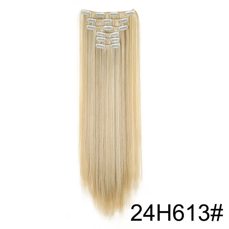 Long straight hair wig extensions 6-piece set 60cm high temperature fibre non-hot dye